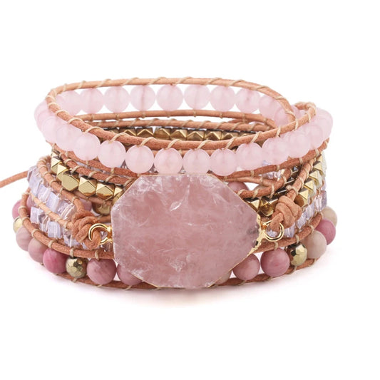 Pulseira Feminina com Quartzo Rosa Pink Fashion