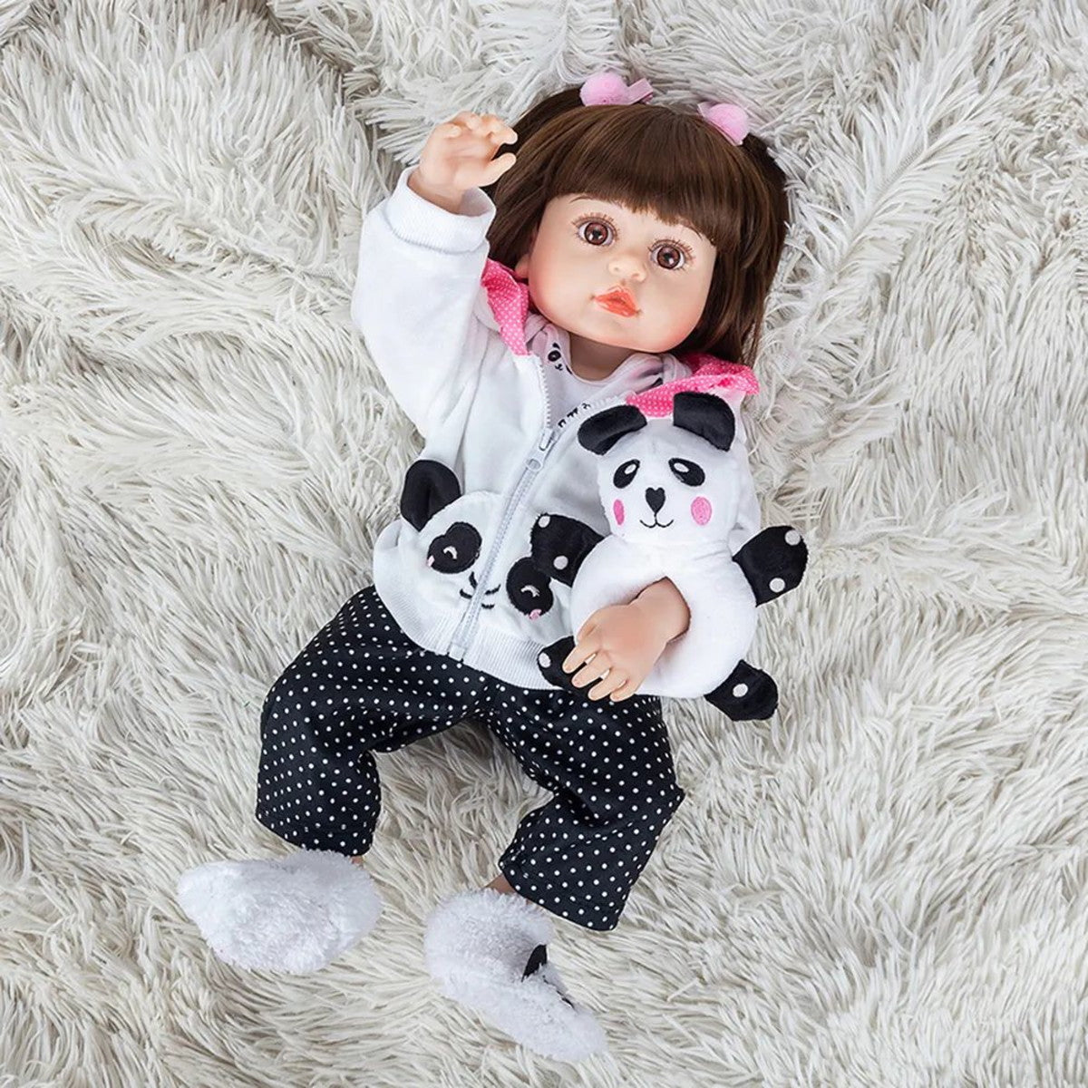 Bebê Reborn Ursinho Panda Toma Banho Corpo em Silicone